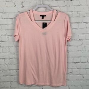 RDI Pink Soft Jersey Cutout V-Neck Short Sleeve T-Shirt SMALL NWT